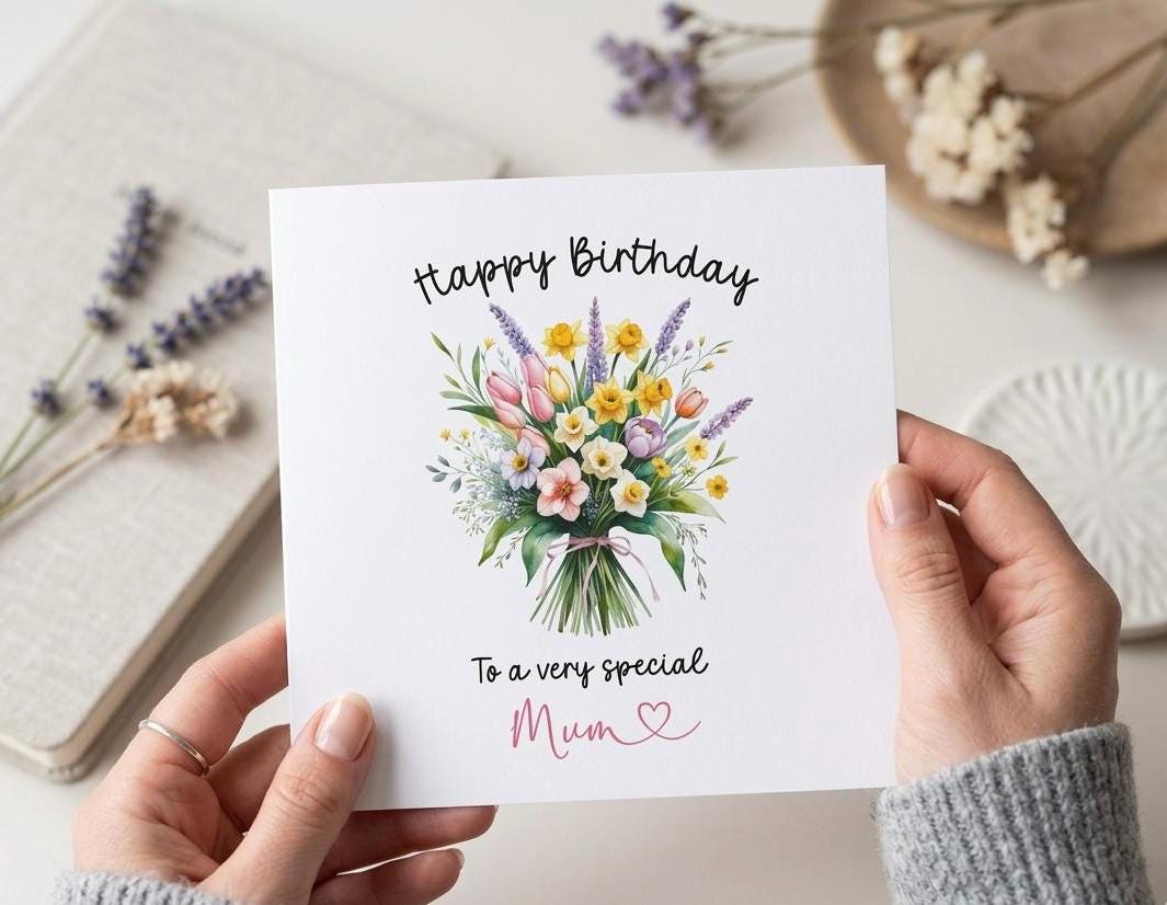 Happy Birthday To A Special Mum Card, Floral Birthday Card For Mum, Botanical Wildflowers