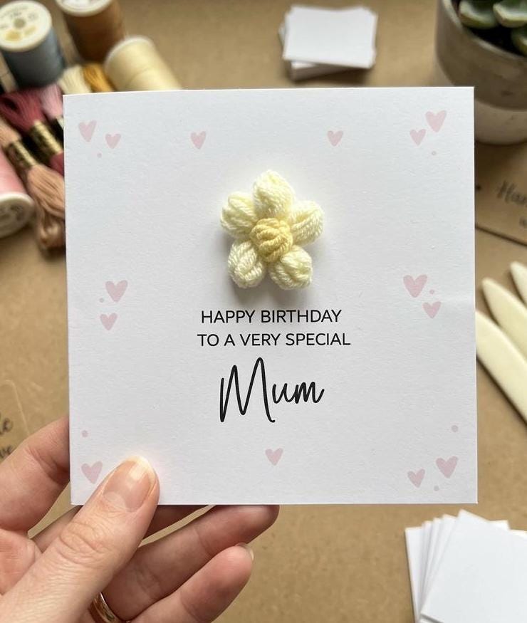 Custom 3D Flower Birthday Card for Anyone - Unique Design with Hearts for Mum or Friends