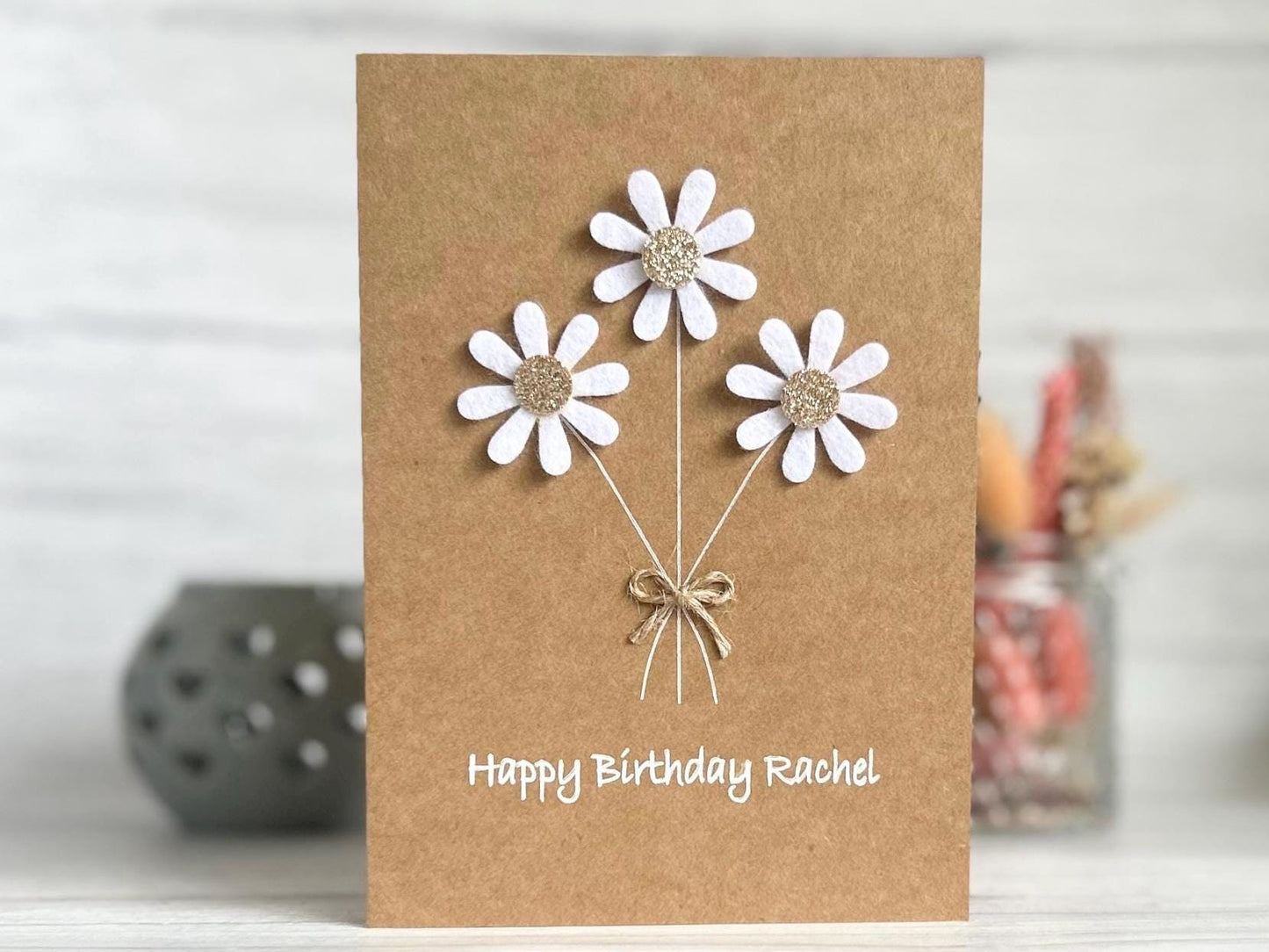 Sparkly Daisy Birthday Card, Handmade Floral Card for Mum
