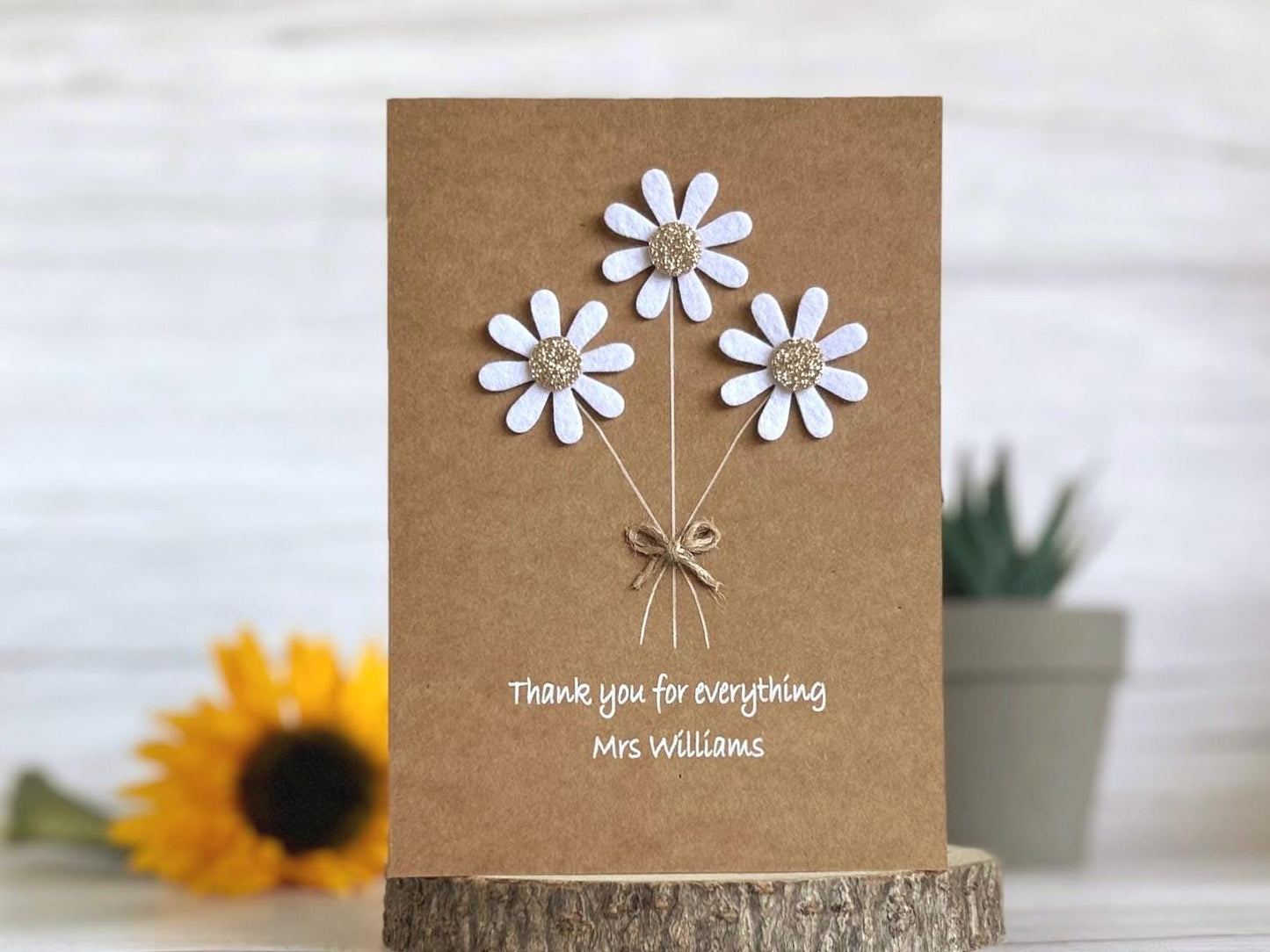 Sparkly Daisy Card, Thank You Teacher Card, Best Teacher Card, Thank You For Helping Me Grow, Handmade Teacher