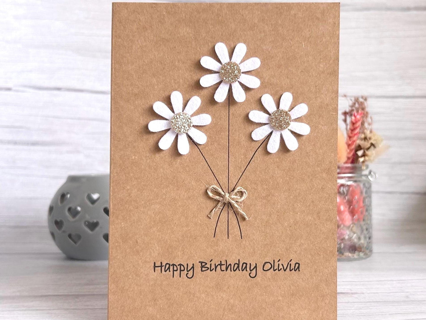 Personalised Daisy Birthday Card, Sparkly Daisy Card, Any Occasion, Handmade Card for Her, Flowers, Floral Birthday Card