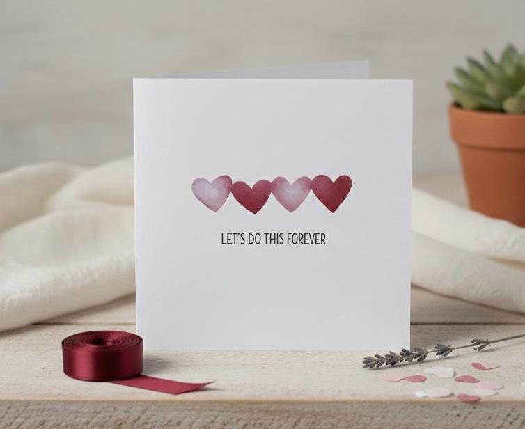 Let’s Do This Forever, Watercolour Pink and Red Hearts, Anniversary Card For Her, Anniversary Card for Him