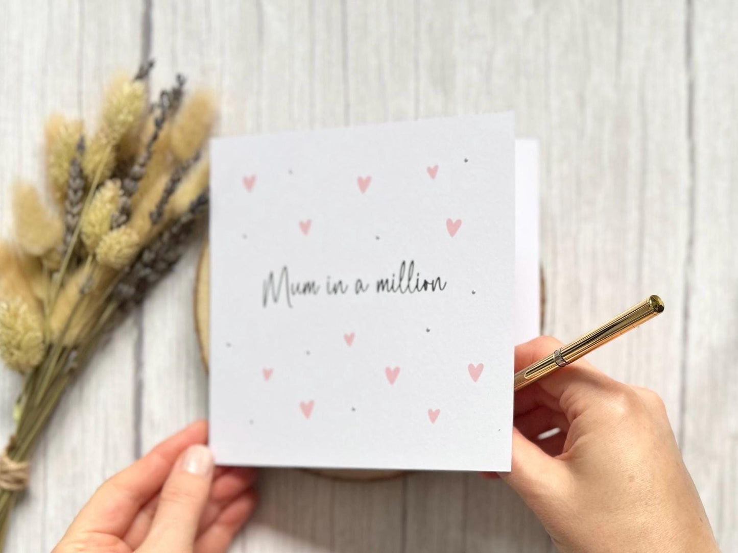 Mum Birthday Card, Mum in a Million Happy Birthday Mum, Pink Hearts