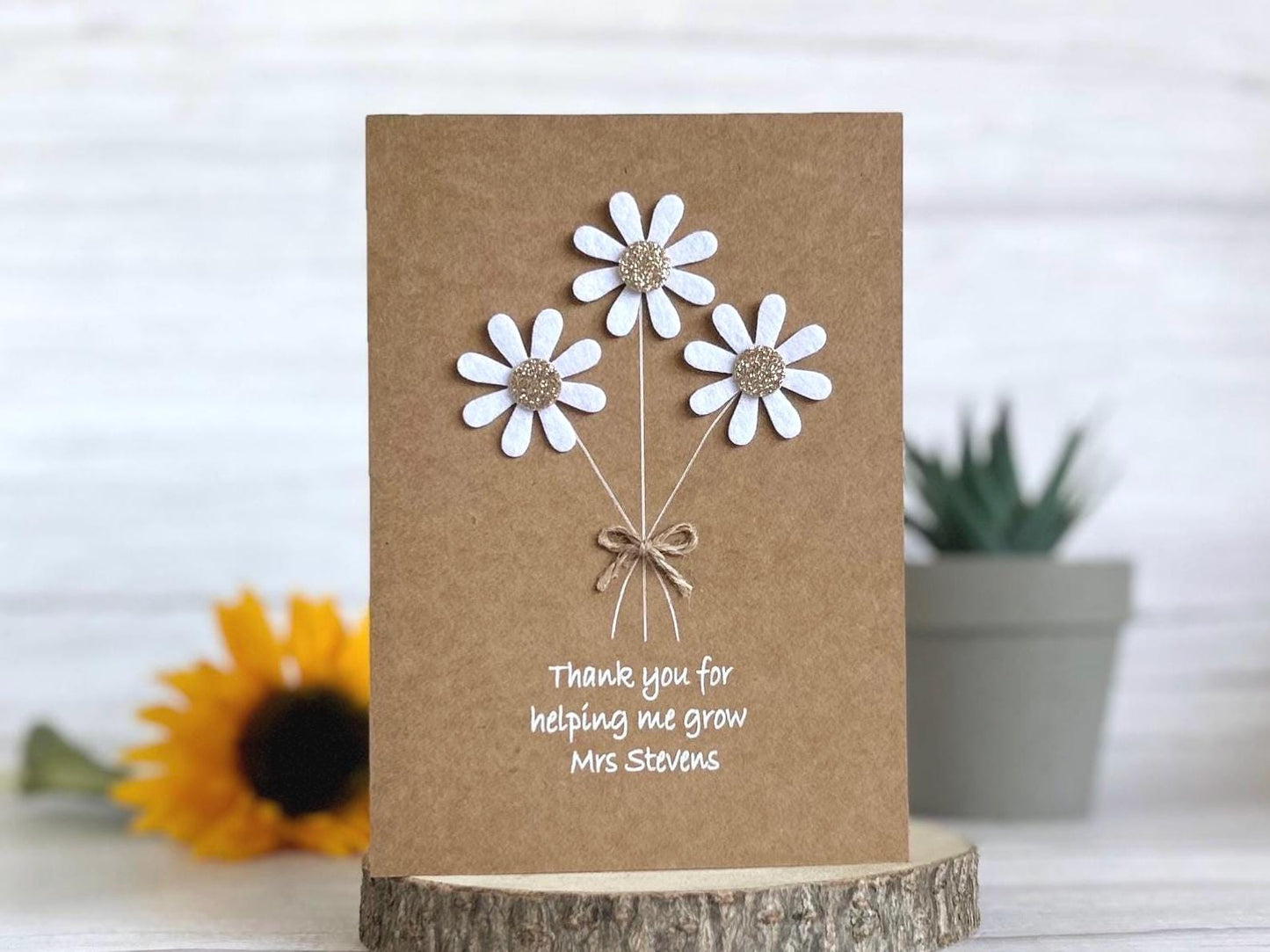 Sparkly Daisy Card, Thank You Teacher Card, Best Teacher Card, Thank You For Helping Me Grow, Handmade Teacher