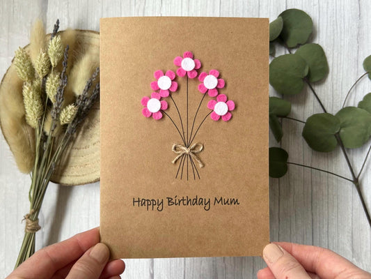 Personalised Birthday Card for Mum, Handmade Mum Birthday Card, Flower Card for Her