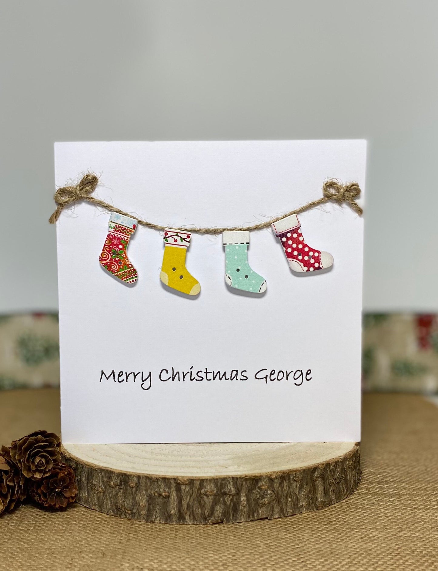 Handmade Christmas Stocking Card – Custom Family Names