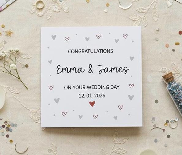 Personalised Wedding Day Card, Congratulations On Your Wedding Day -  Custom Names and Date