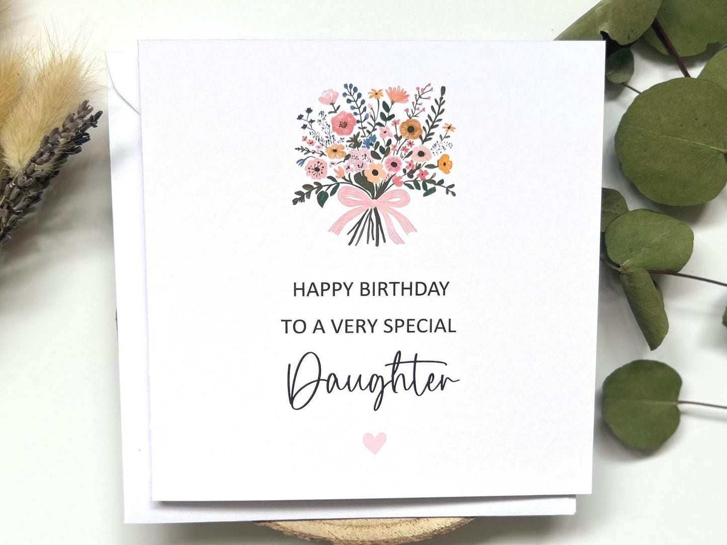 Personalised Mum Birthday Card, Happy Birthday Mum Card, Mum Floral Birthday Card With Ribbon Tied Bouquet