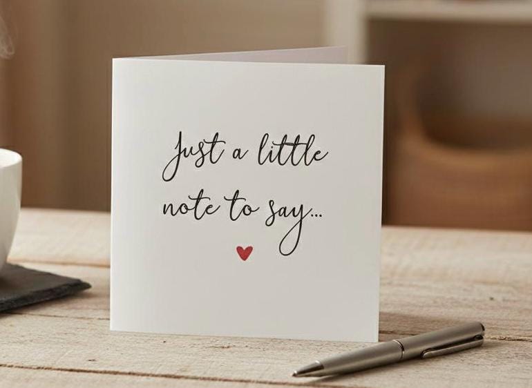 Just a Little Note To Say, Minimalist Announcement Card With Red Heart
