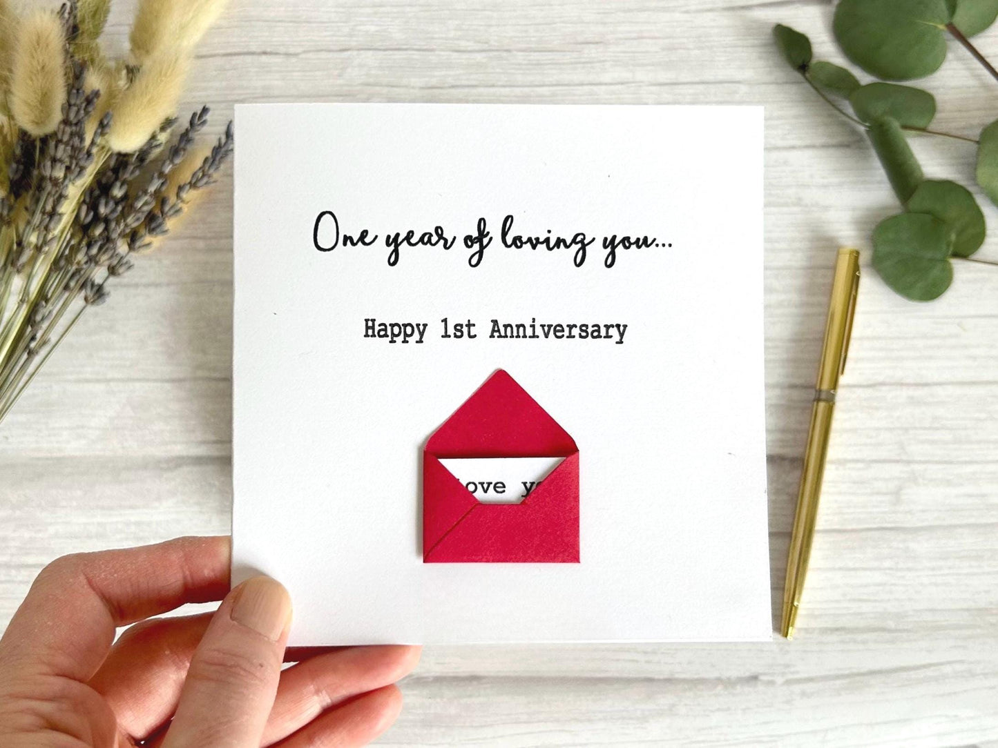 Personalised First Anniversary Card, Romantic Hidden Message Card,