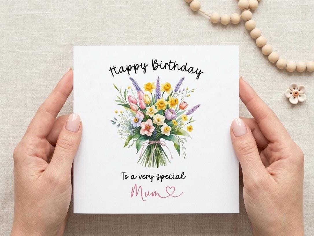 Happy Birthday To A Special Mum Card, Floral Birthday Card For Mum, Botanical Wildflowers