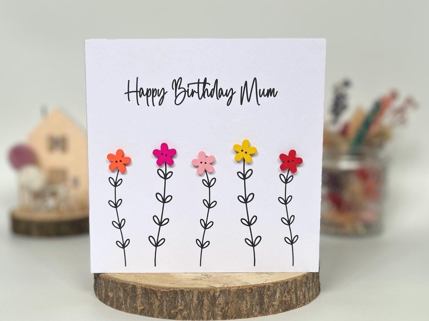 Handmade Mum Birthday Card, Mum Flower Card, Happy Birthday Mum, Button Birthday Card, Special Mum Card