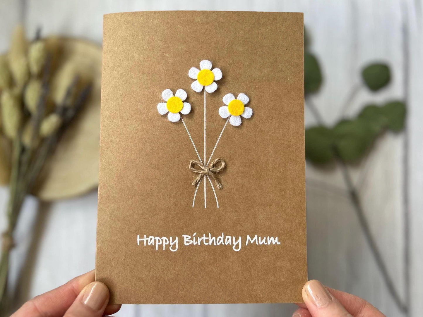Personalised Mum Birthday Card, 3D Felt Daisy Flower Card, Handmade Birthday Card for Her, Special Mum Keepsake