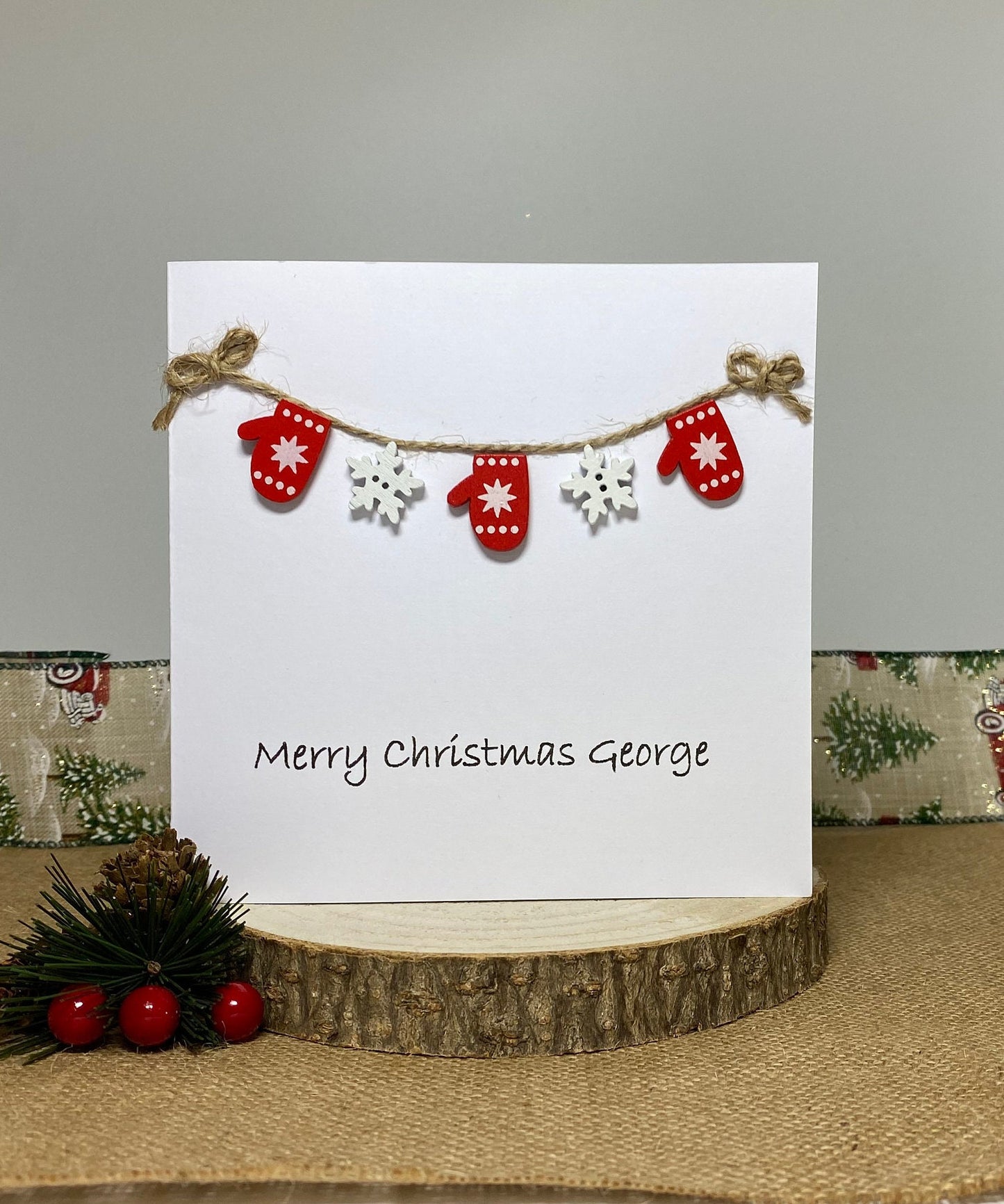 Personalised Handmade Family Christmas Card - With Festive Embellishments