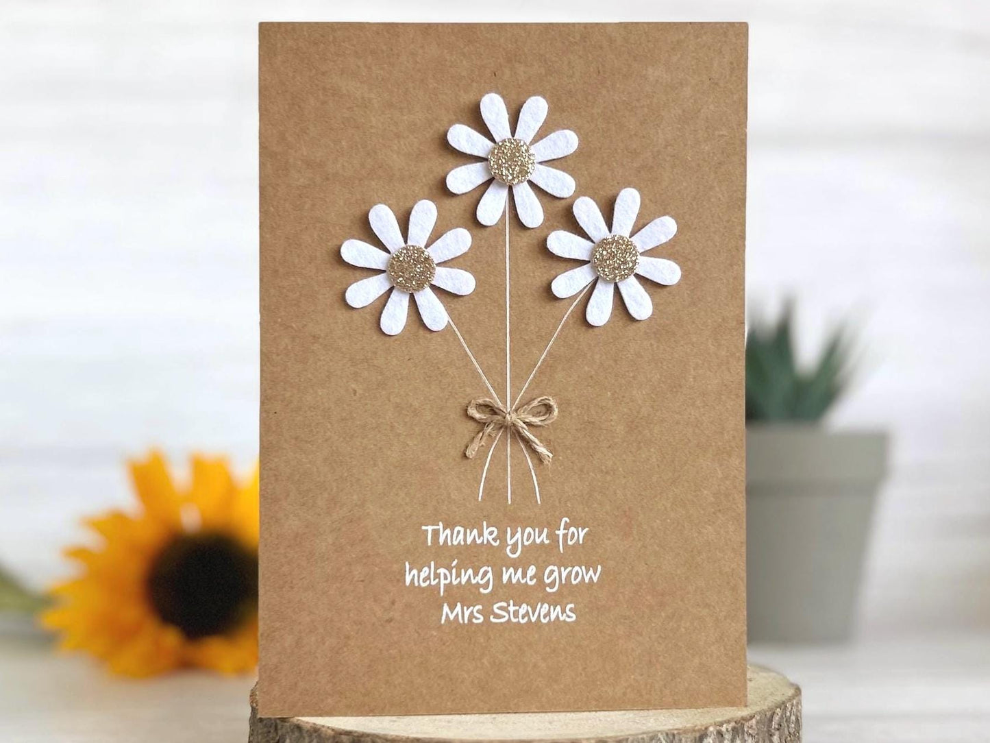 Sparkly Daisy Card, Thank You Teacher Card, Best Teacher Card, Thank You For Helping Me Grow, Handmade Teacher