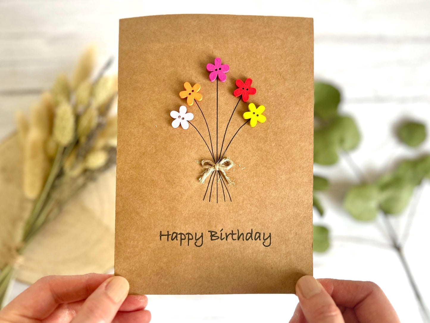 Handmade Button Birthday Card, Mum Floral Card, Special Birthday Card, Happy Birthday Mum