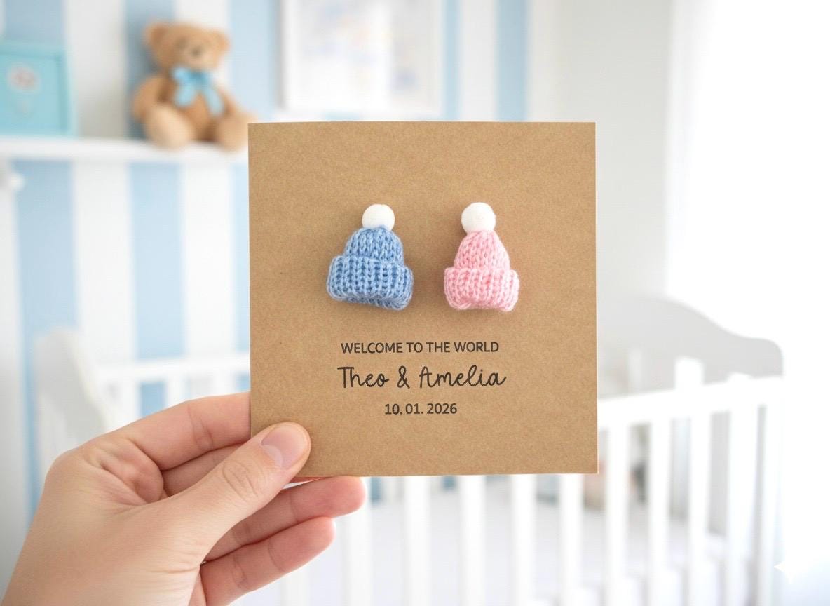 Congratulations on New Baby Card, New Daughter Card, Personalised Baby Boy Card, New Parents Card, It’s Twins