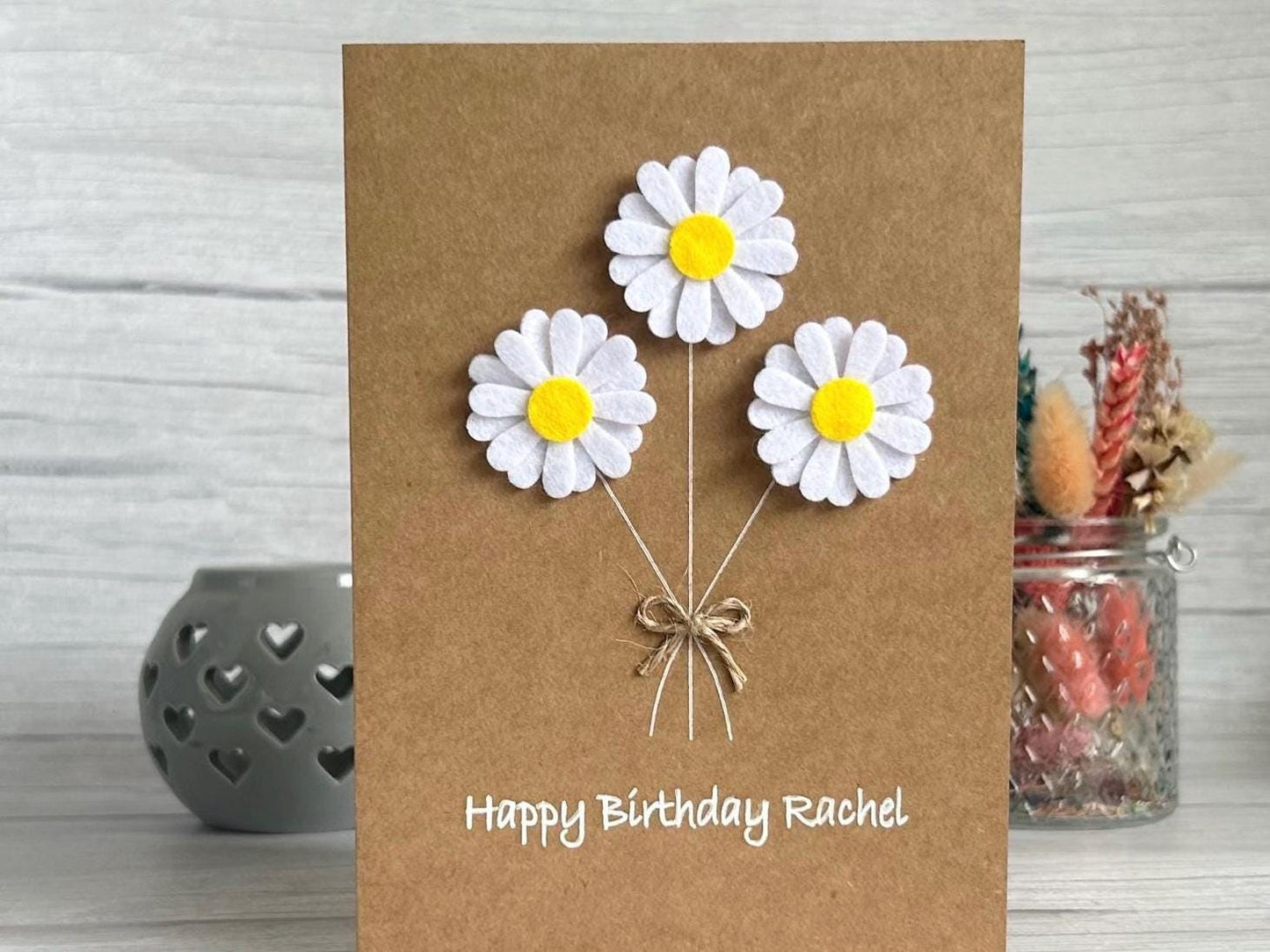 Handmade Felt Daisy Birthday Card, Personalised Flower Card