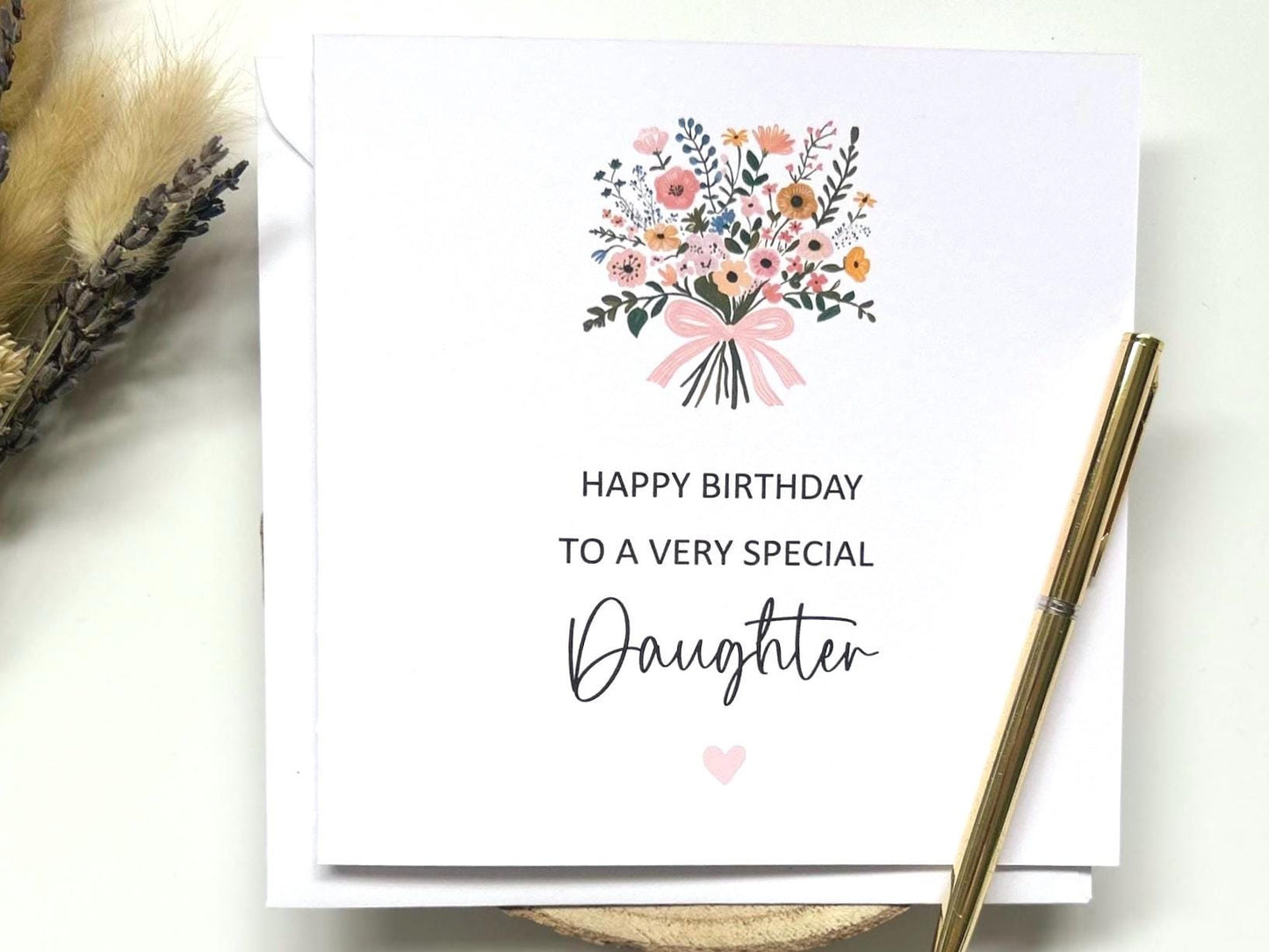Personalised Mum Birthday Card, Happy Birthday Mum Card, Mum Floral Birthday Card With Ribbon Tied Bouquet