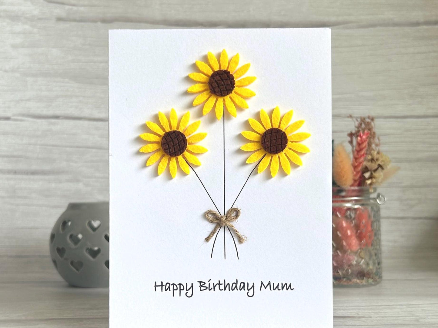 Handmade Felt Sunflower Birthday Card, Floral Embellished
