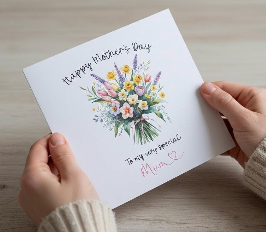 Handmade Mothers Day Card, Mum Flower Card, Mum Spring Daffodils Card, Special Mum Card