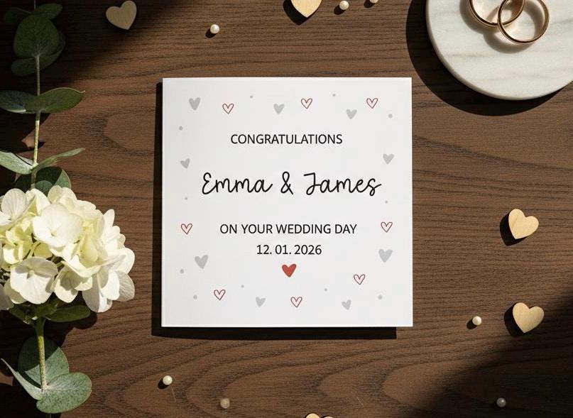 Personalised Wedding Day Card, Congratulations On Your Wedding Day -  Custom Names and Date