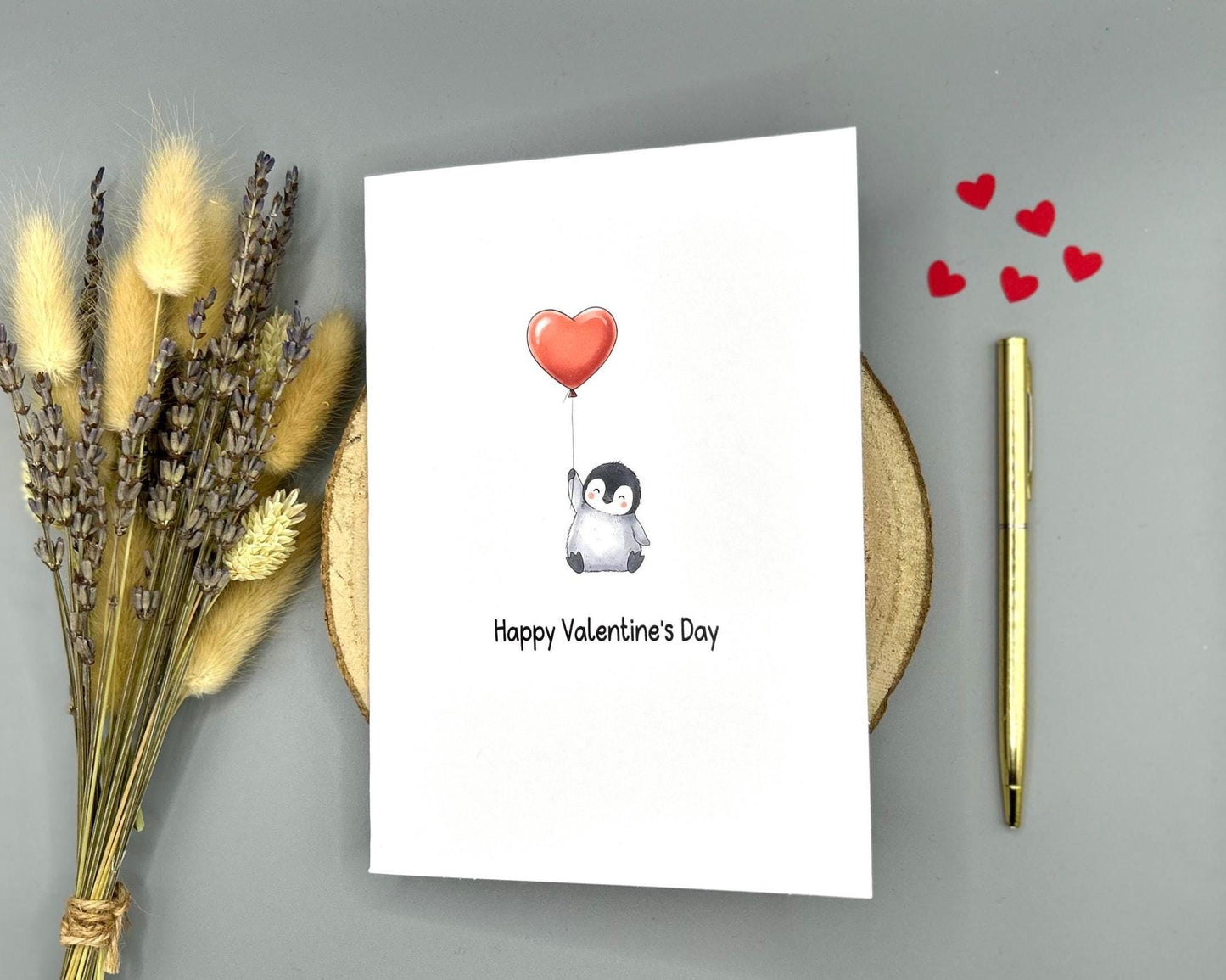 Penguin Valentines Day Card - Cute Penguin With Heart Balloon