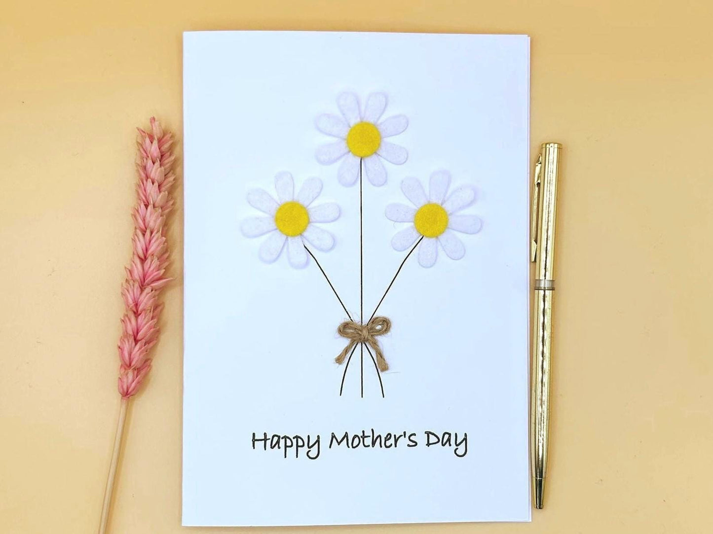 Handmade Daisy Mother's Day Card with Twine Bow