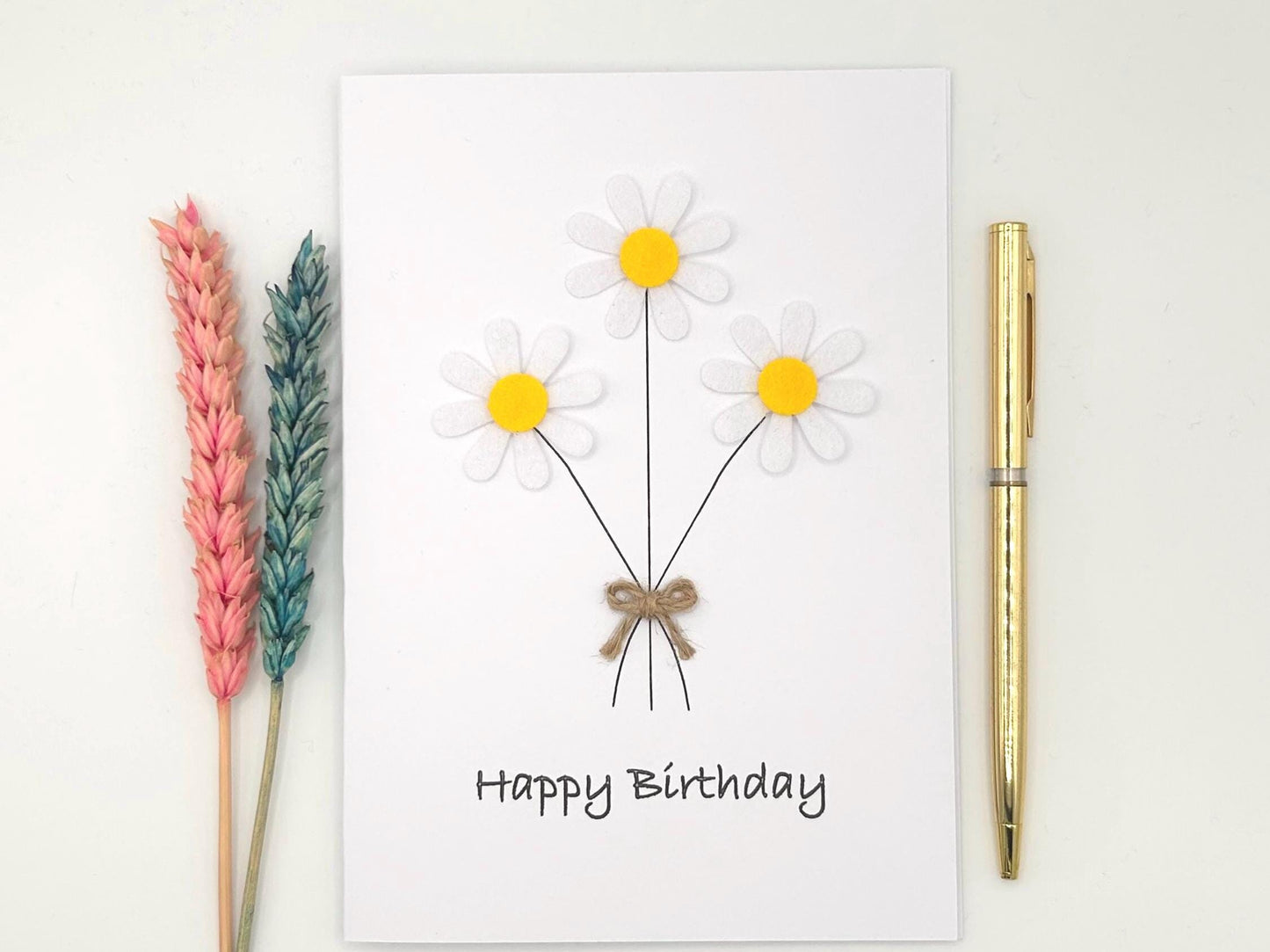 Personalised Felt Daisy Birthday Card for Her, Handmade 3D Floral Greeting Card, Unique Gift for Mum, Sister or Friend