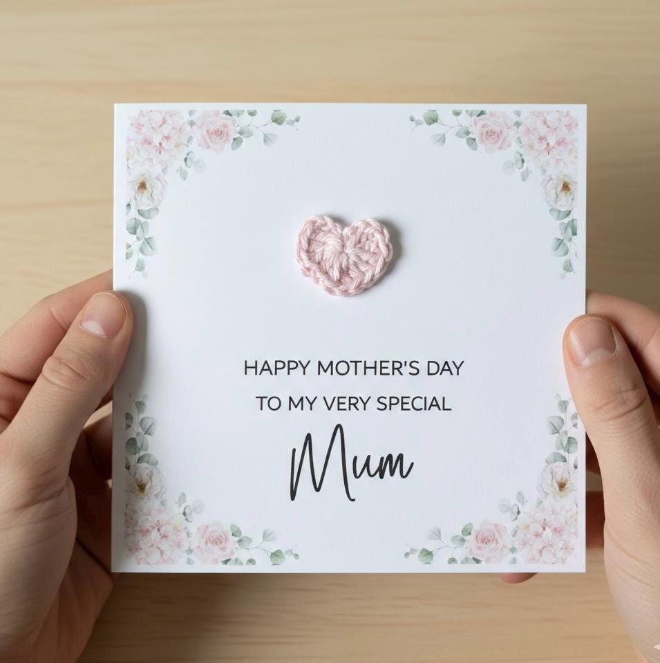 3D Crochet Heart Mother's Day Card - Happy Mothers Day Mum