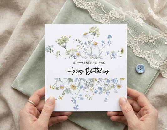 Floral Border Birthday Card for Mum - Wildflower Design, Happy To A Special Mum