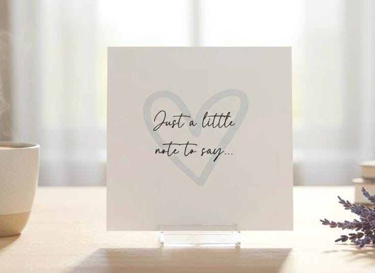 Just a Little Note To Say, Just Because, Minimalist Announcement Card With Coloured Heart