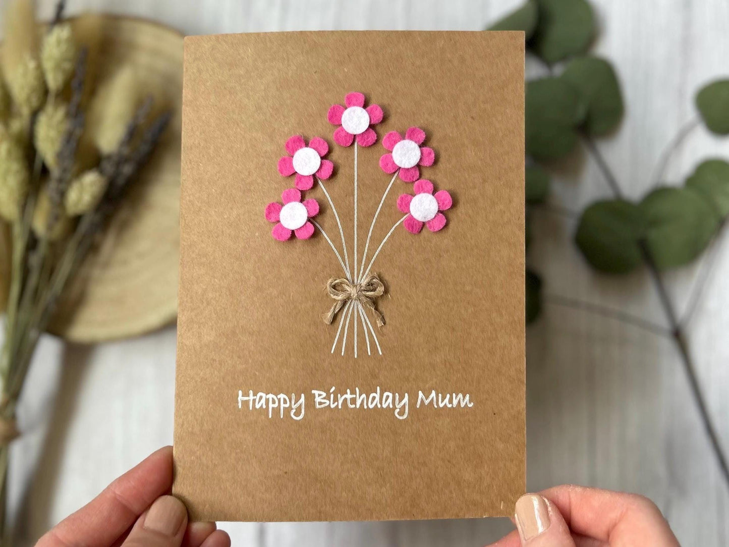 Happy Birthday Mum Card, Happy Birthday Mum, Felt Flower Bouquet, Floral Birthday Card for Mum, Handmade Flower Card