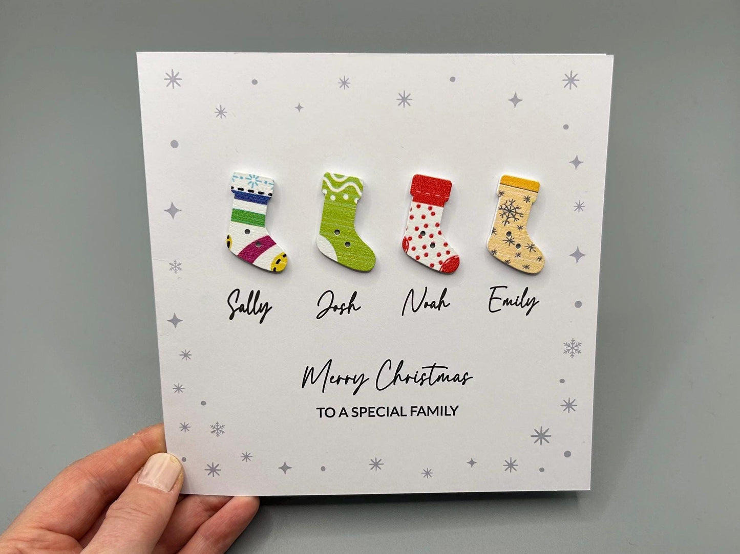 Merry Christmas To A Special Family - Handmade Festive Card with Personalised Names