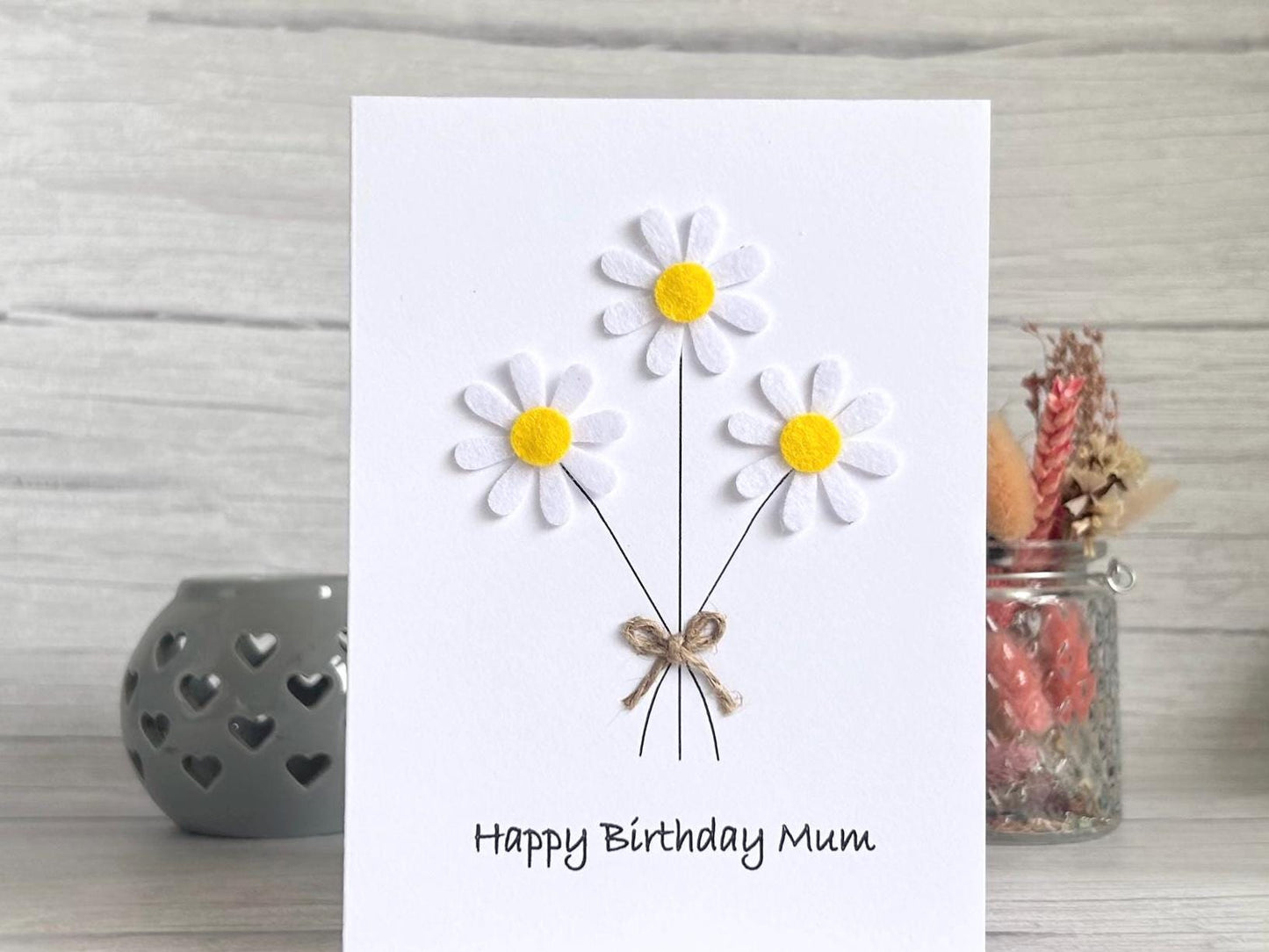 Personalised Felt Daisy Birthday Card for Her, Handmade 3D Floral Greeting Card, Unique Gift for Mum, Sister or Friend