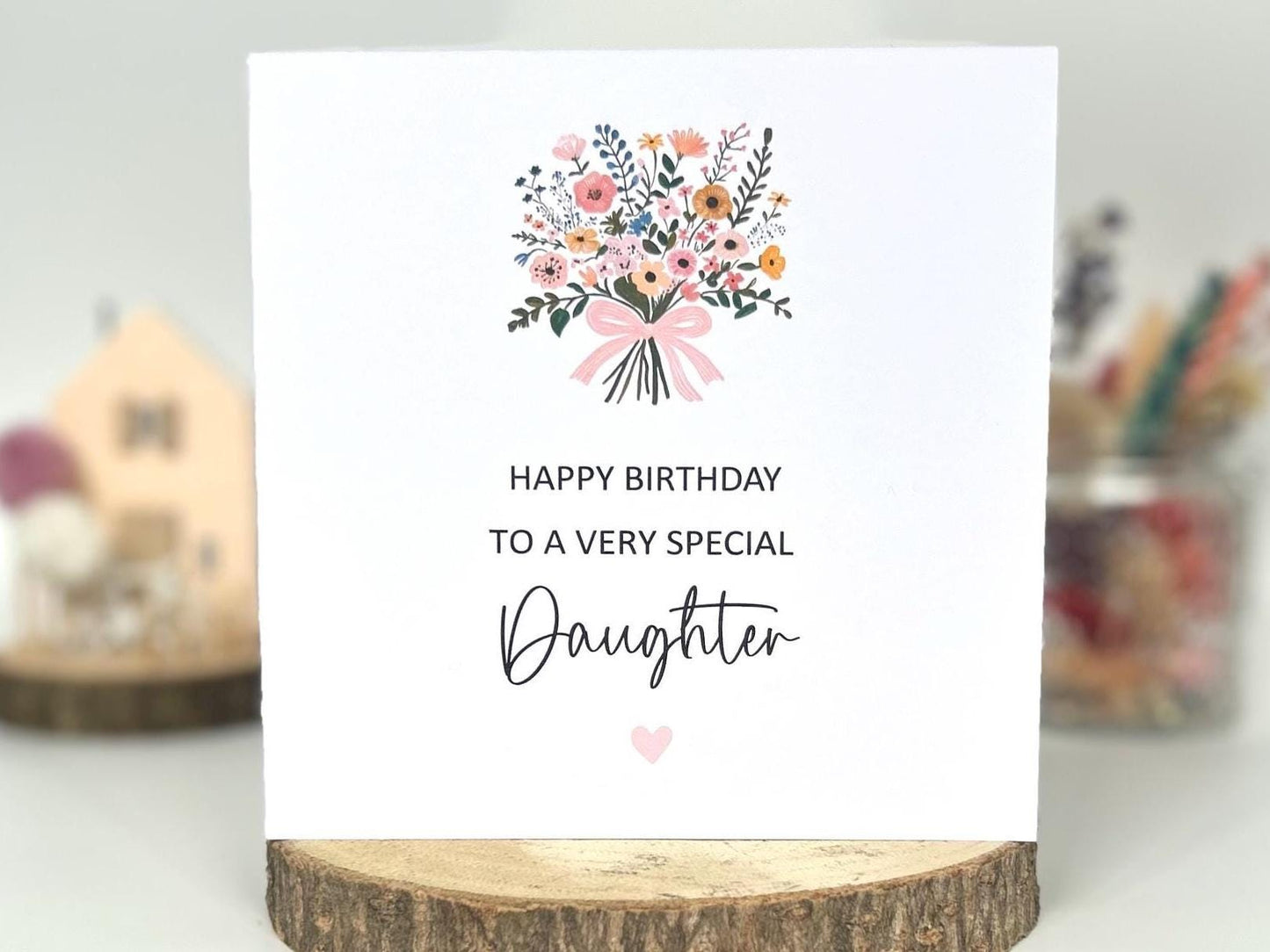 Personalised Mum Birthday Card, Happy Birthday Mum Card, Mum Floral Birthday Card With Ribbon Tied Bouquet