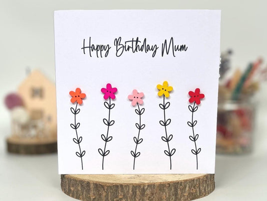 Handmade Mum Birthday Card, Mum Flower Card, Happy Birthday Mum, Button Birthday Card, Special Mum Card