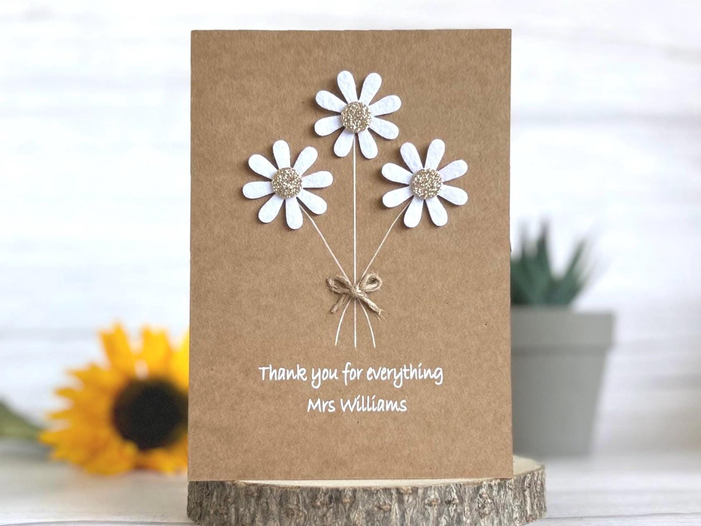 Sparkly Daisy Card, Thank You Teacher Card, Best Teacher Card, Thank You For Helping Me Grow, Handmade Teacher