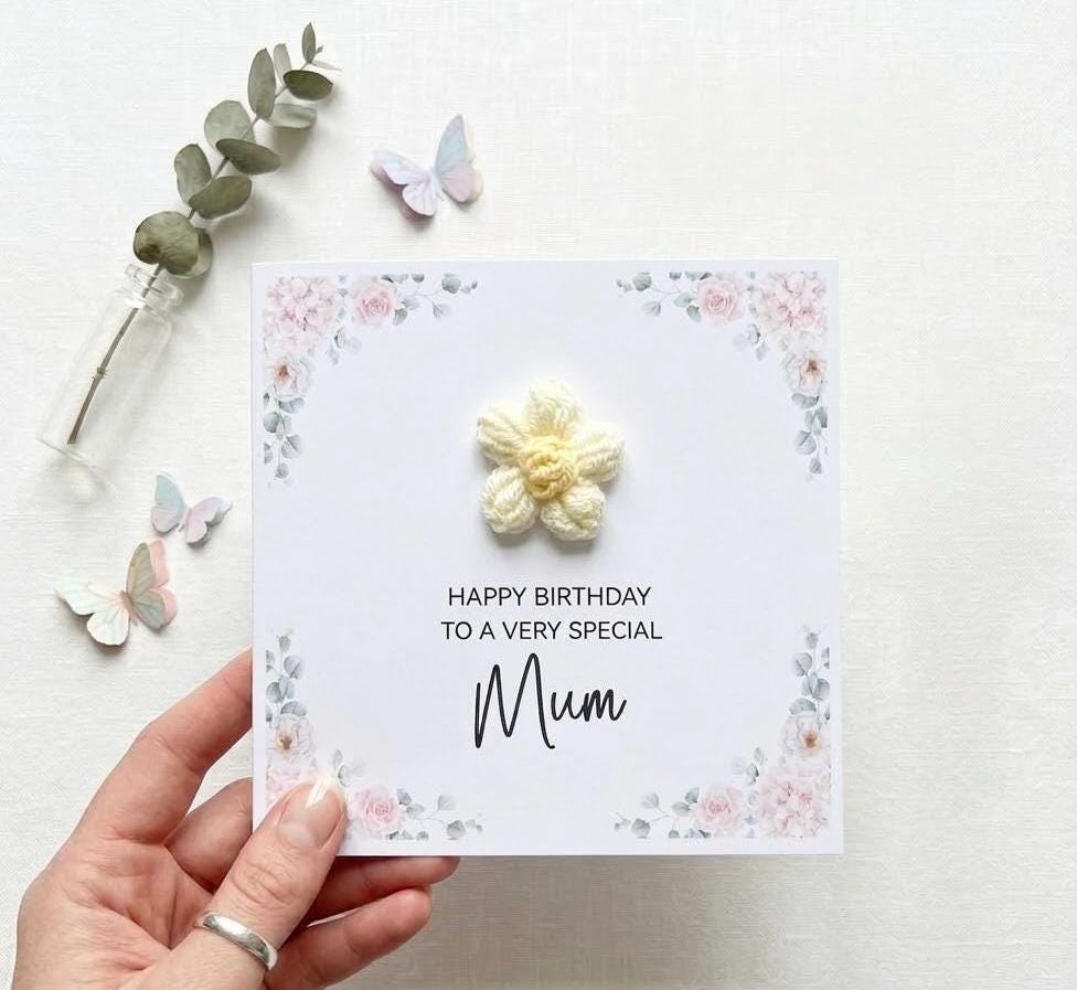 Handmade Birthday Card for Mum - Personalize with Name & 3D Flower Design