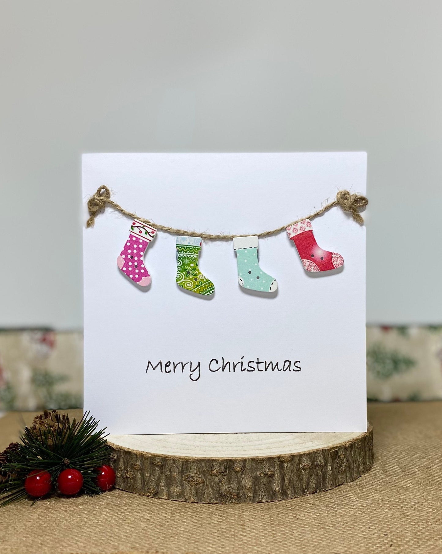 Handmade Christmas Stocking Card – Custom Family Names