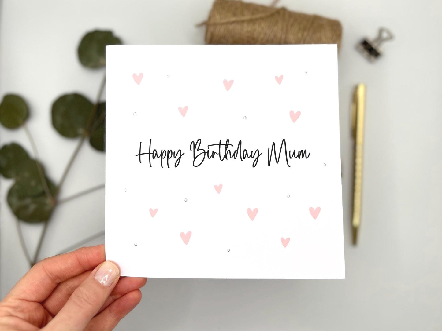 Handmade Mum Birthday Card, Hearts and Silver Embellishments