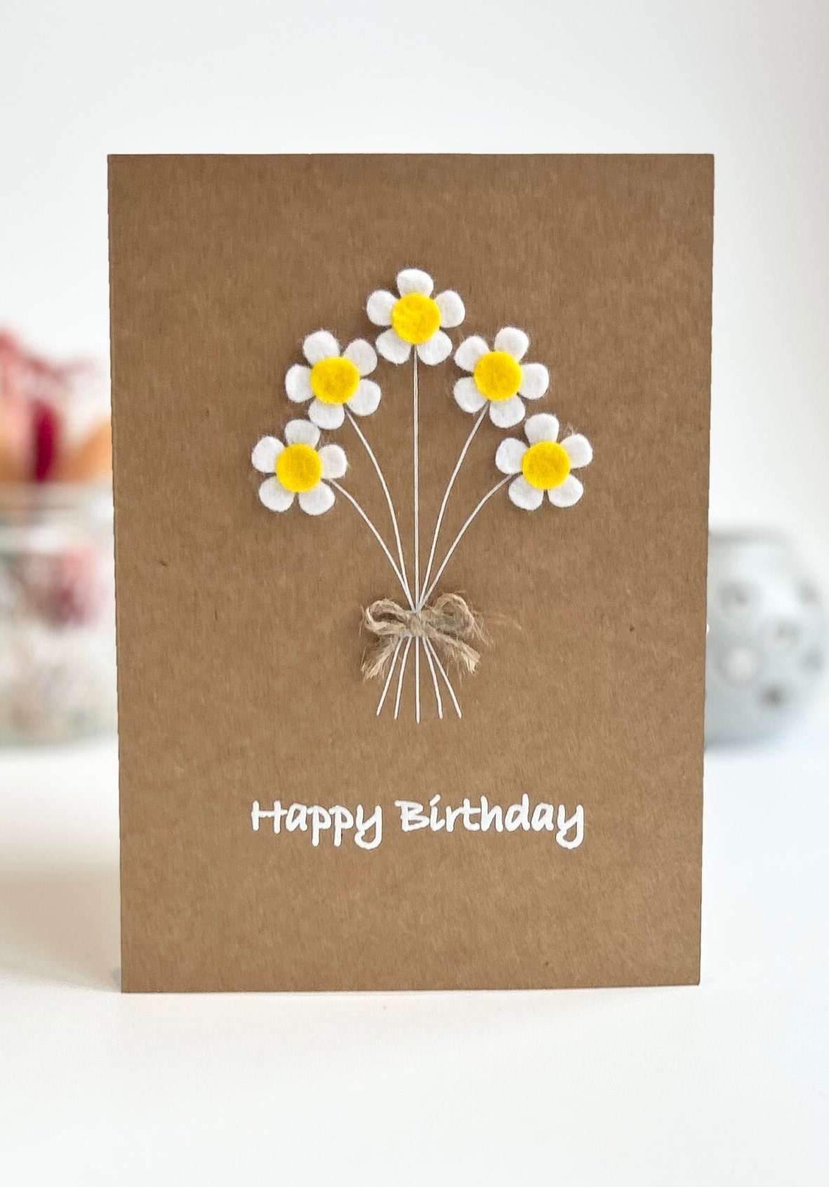 Happy Birthday Mum Card, Happy Birthday Mum, Felt Flower Bouquet, Floral Birthday Card for Mum, Handmade Flower Card