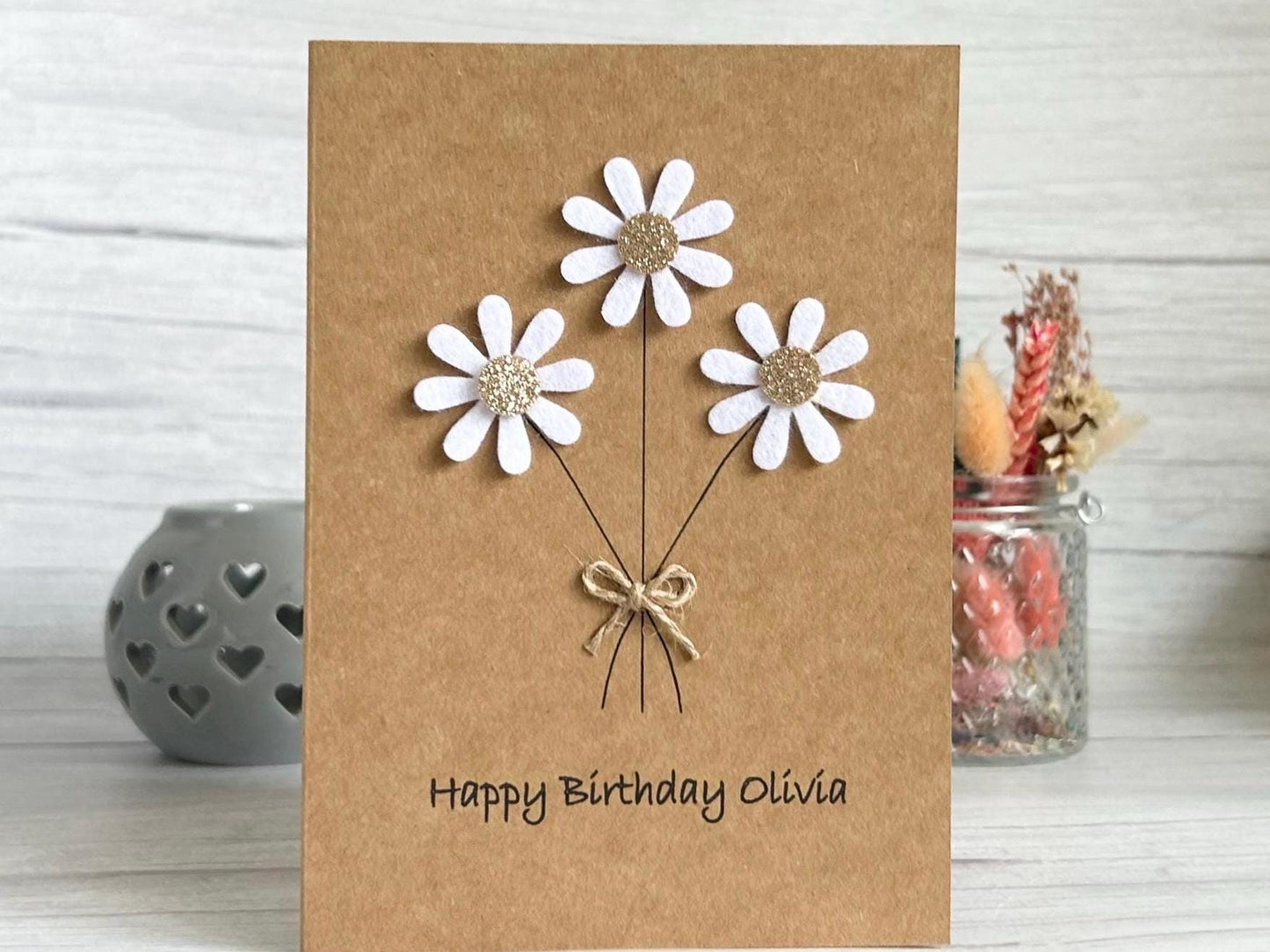 Personalised Daisy Birthday Card, Sparkly Daisy Card, Any Occasion, Handmade Card for Her, Flowers, Floral Birthday Card
