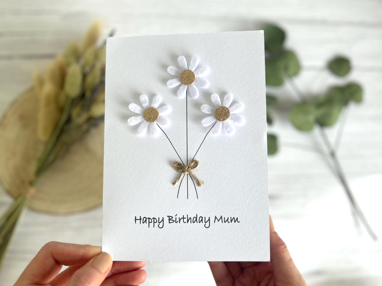 Handmade Daisy Birthday Card with Felt Flowers
