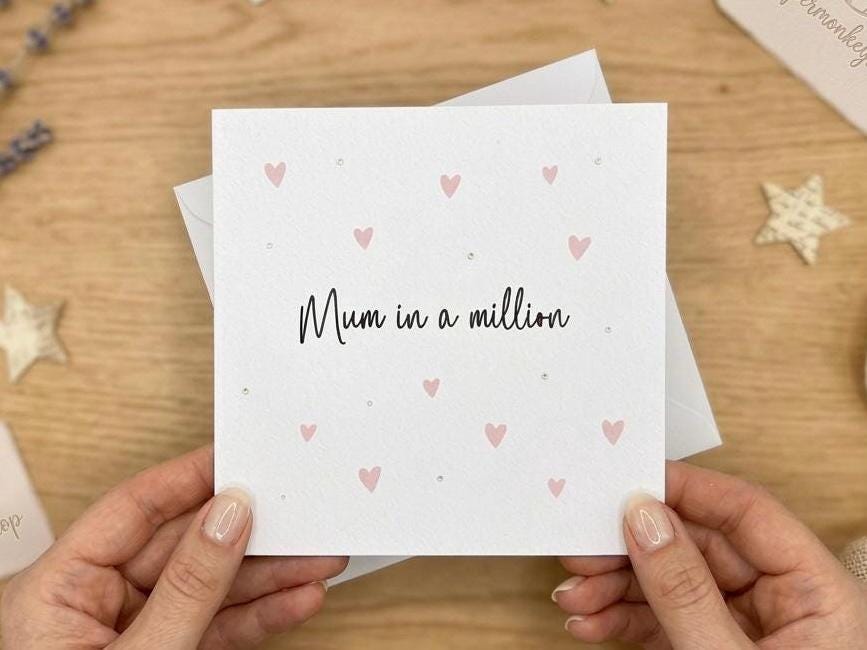 Mum Birthday Card, Mum in a Million Happy Birthday Mum, Pink Hearts