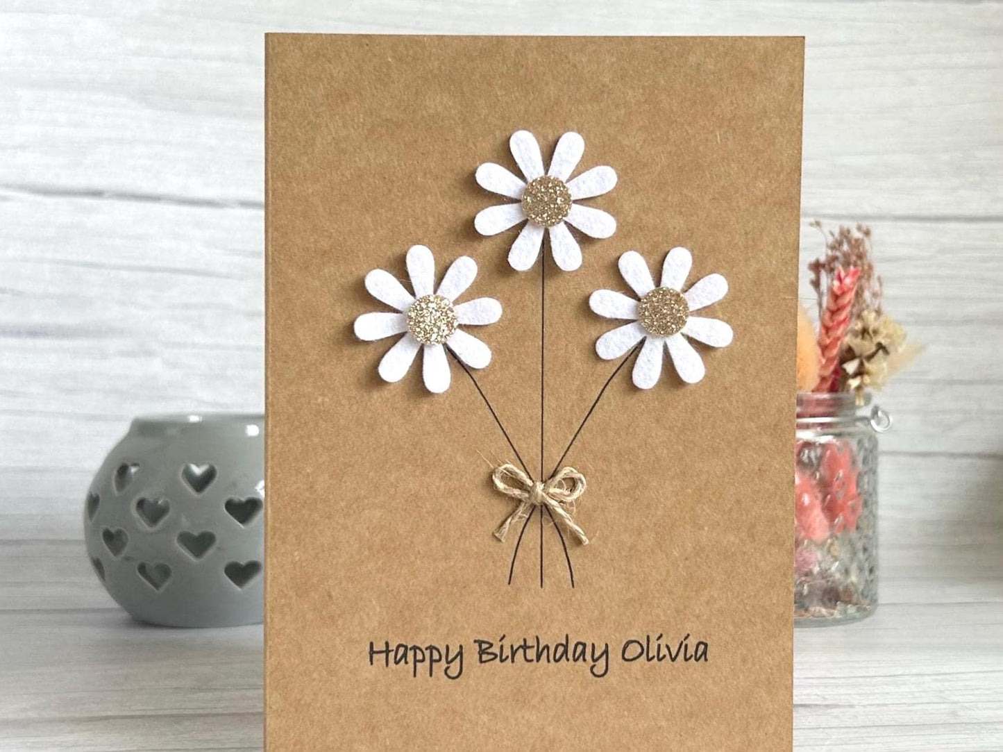 Personalised Daisy Birthday Card, Sparkly Daisy Card, Any Occasion, Handmade Card for Her, Flowers, Floral Birthday Card
