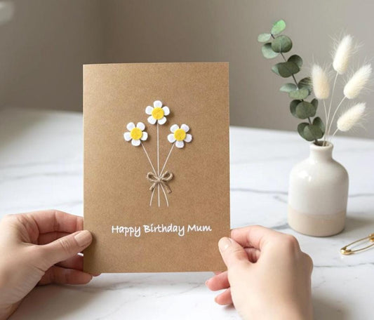 Personalised Mum Birthday Card, 3D Felt Daisy Flower Card, Handmade Birthday Card for Her, Special Mum Keepsake