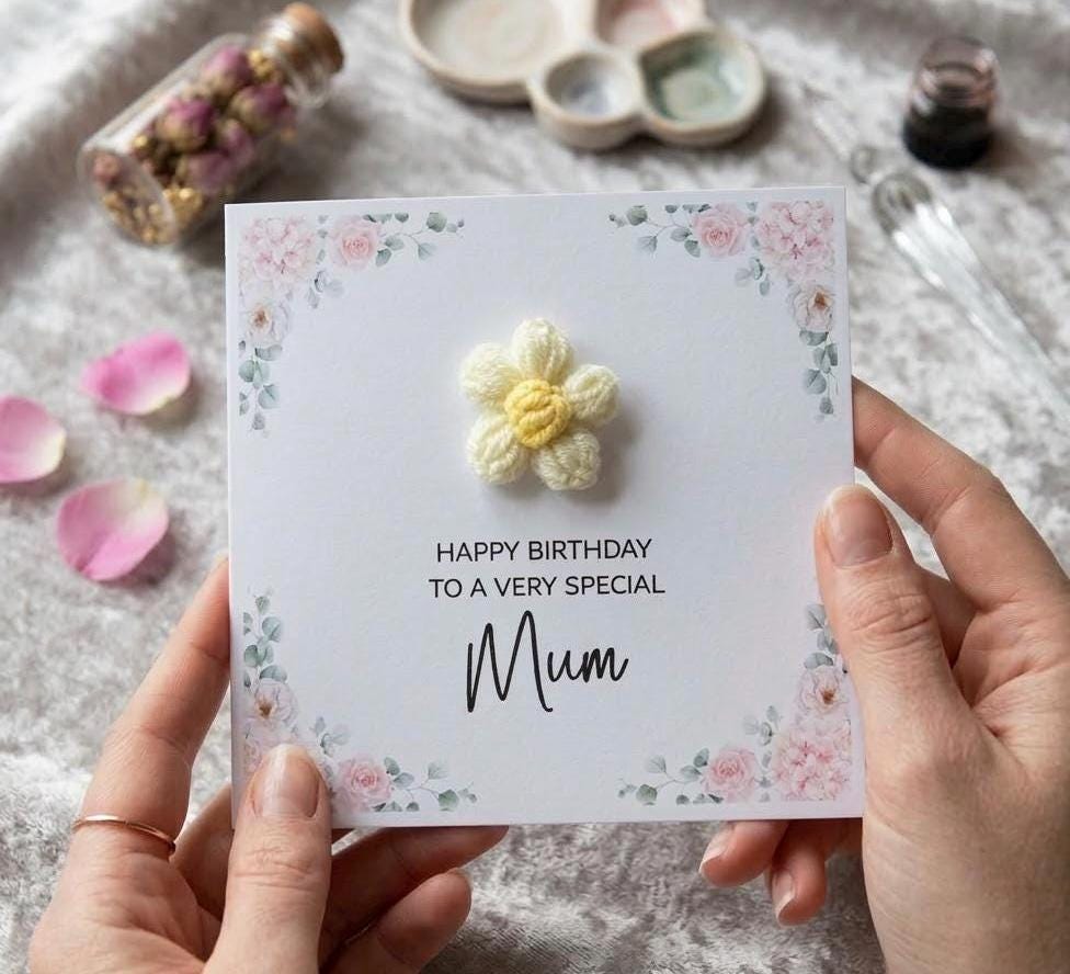 Handmade Birthday Card for Mum - Personalize with Name & 3D Flower Design
