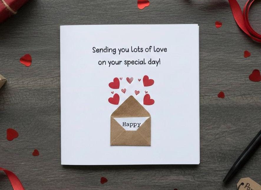 Handmade Birthday Card - Mini Envelope with Hearts, Personalised Birthday Keepsake for Her