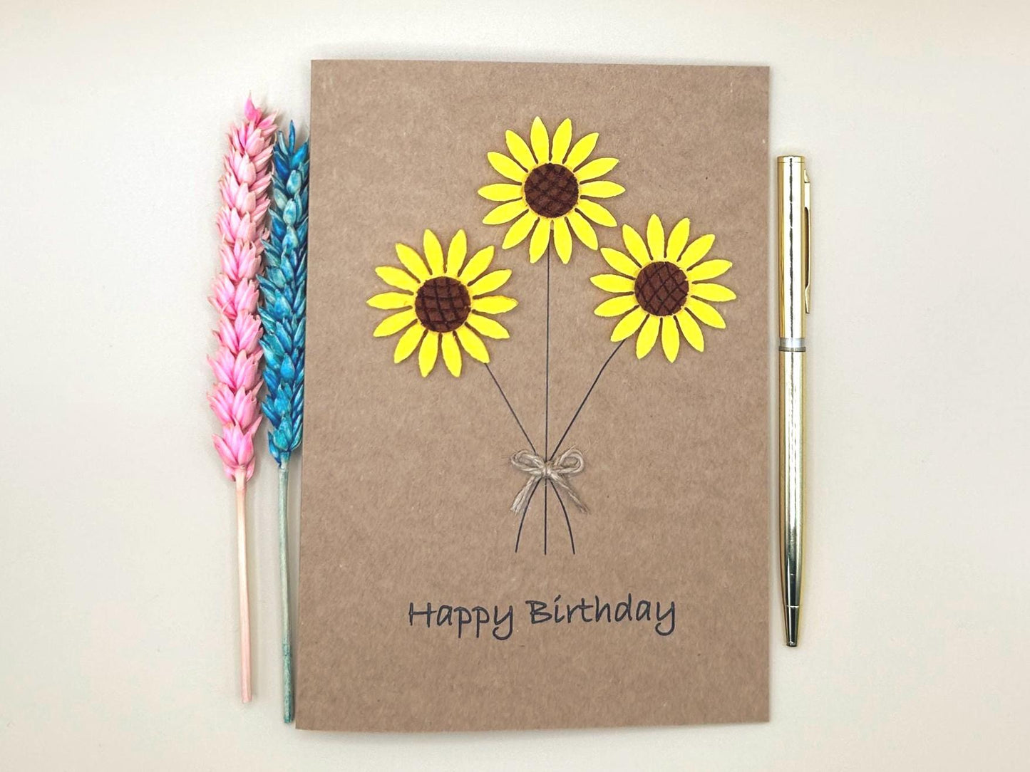 Handmade Sunflower Birthday Card for Her, Floral Card with Felt Sunflowers